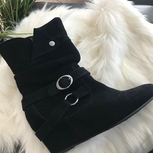 Black Suede Ankle Slouch Boots, size 8
